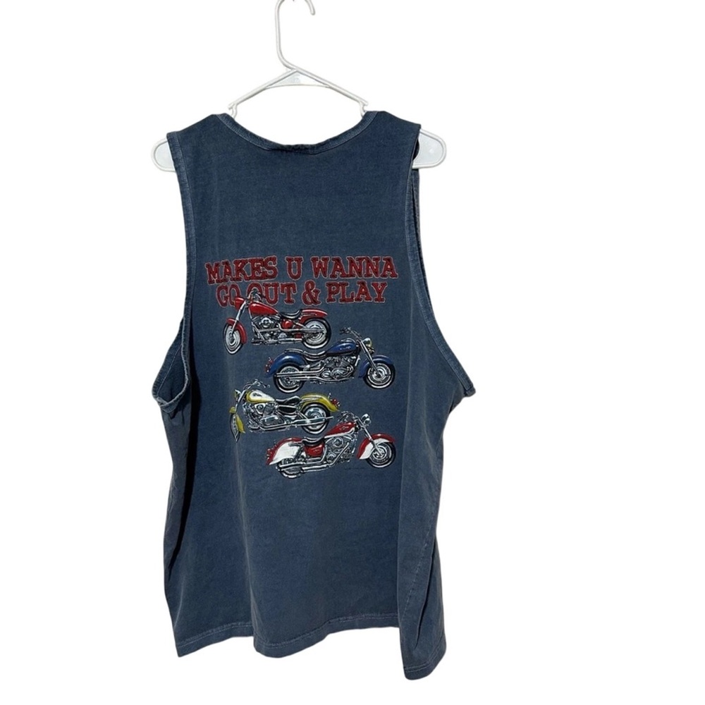 Vintage Blue Men's Graphic Motorcycle Tank Top Size XL